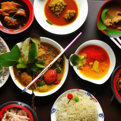 

A photo of a colorful plate of traditional Thai food, including spicy curries, fragrant herbs, and sticky rice.